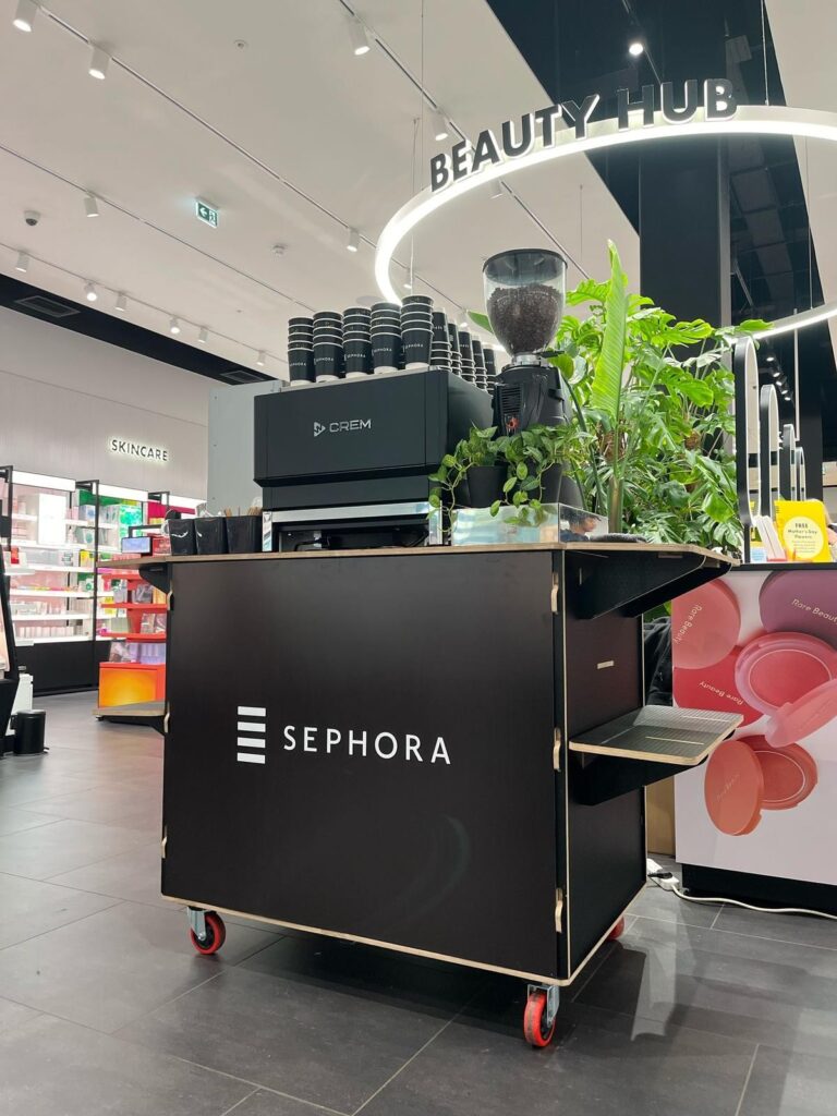 Coffee bar with a branded front panel