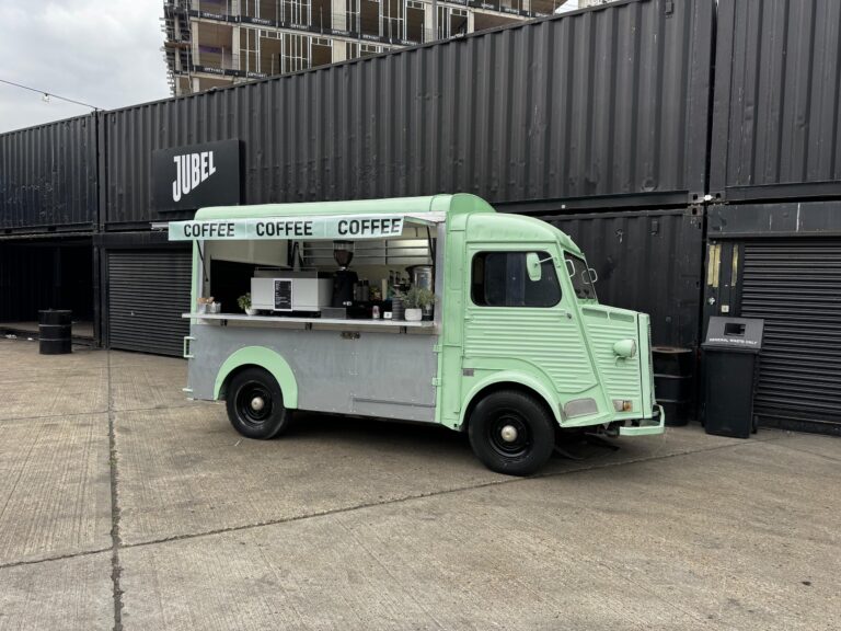Vintage Citroën H coffee van with the serving hatch open